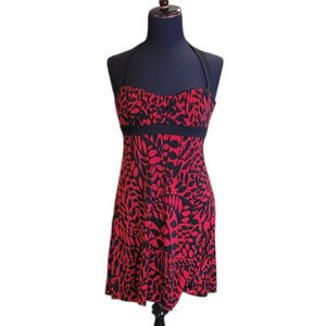 Speechless Womens Halter Red Black Print Tulle Hem Babydoll Dress Medium Y2K 90s